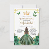 QR Code Quinceanera Bloemen Smaragdgroen Goud Kaart (Voorkant)