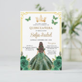 QR Code Quinceanera Bloemen Smaragdgroen Goud Kaart (Staand voorkant)