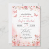 QR-code Quinceañera Blush Pink Rose Floral Kaart (Voorkant)