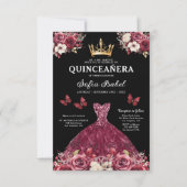 QR Code Quinceanera Floral Bourgondië Prinses Kaart (Voorkant)