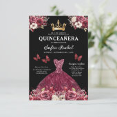 QR Code Quinceanera Floral Bourgondië Prinses Kaart (Staand voorkant)