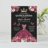 QR Code Quinceanera Floral Bourgondië Prinses Kaart (Staand voorkant)