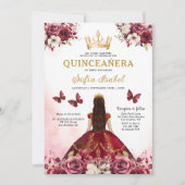 QR Code Quinceanera Floral Bourgondië Prinses Kaart (Voorkant)