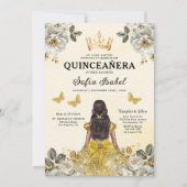 QR-code Quinceanera Floral Gold Princess Kaart (Voorkant)