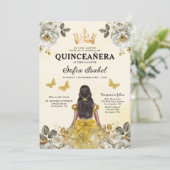 QR-code Quinceanera Floral Gold Princess Kaart (Staand voorkant)
