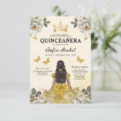QR-code Quinceanera Floral Gold Princess Kaart (Staand voorkant)