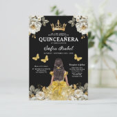 QR-code Quinceanera Floral Gold Princess Kaart (Staand voorkant)