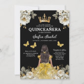 QR-code Quinceanera Floral Gold Princess Kaart (Voorkant)