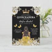 QR-code Quinceanera Floral Gold Princess Kaart (Staand voorkant)