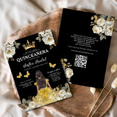 QR-code Quinceanera Floral Gold Princess Kaart