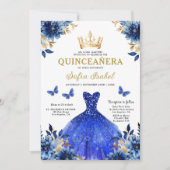 QR Code Quinceanera Floral Royal Blue Princess Kaart (Voorkant)