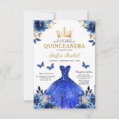 QR Code Quinceanera Floral Royal Blue Princess Kaart (Voorkant)