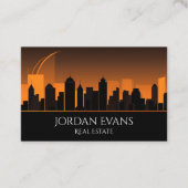 QR Code Real Estate City Skyline Oranje en Black Visitekaartje (Voorkant)