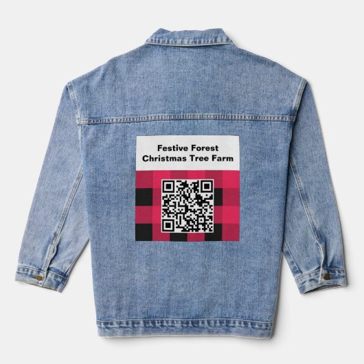 QR Code Red Buffalo Plaid Controleer Rustieke Barc Denim Jacket (Achterkant)