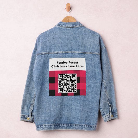 QR Code Red Buffalo Plaid Controleer Rustieke Barc Denim Jacket (Hangar)