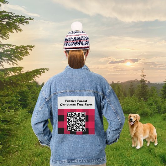 QR Code Red Buffalo Plaid Controleer Rustieke Barc Denim Jacket