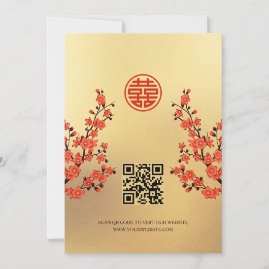 QR-code Red Cherry Blossom | Chinees huwelijk Kaart (Achterkant)