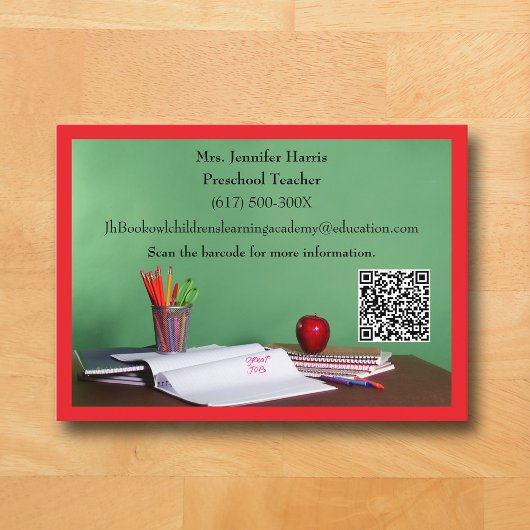 QR Code Red Grade School Preschool Teacher  Visitekaartje