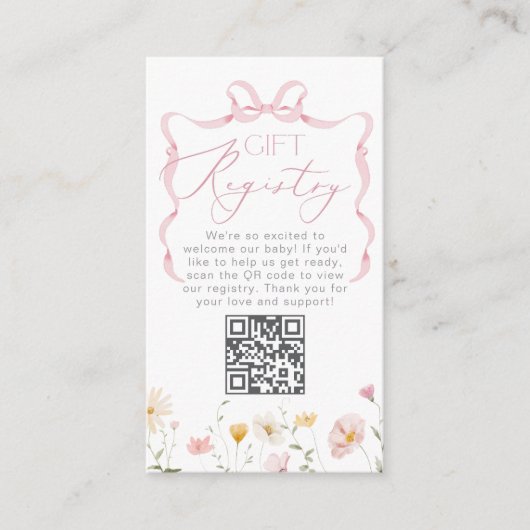 QR code Registry Whimsical Bow wildflowers Informatiekaartje (Voorkant)