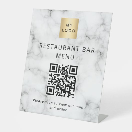 QR-code restaurant café bar scan menu logo marmer Reclamebord Met Voetstuk (Voorkant)