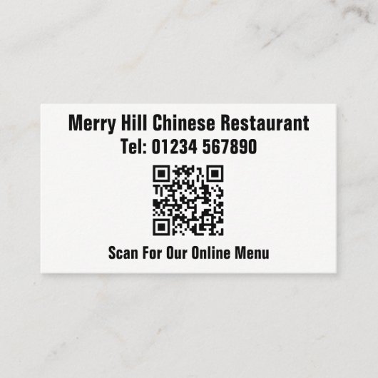 QR-code Restaurant Online Menu Visitekaartje (Voorkant)