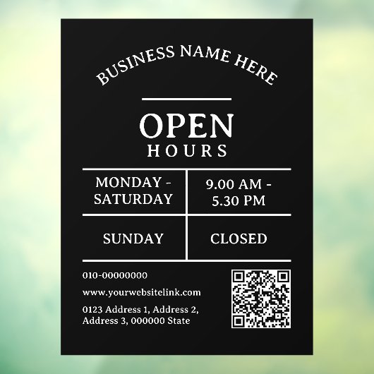 QR-code Restaurant Salon Bedrijfs Openingstijden D Raamsticker (Vel 3)