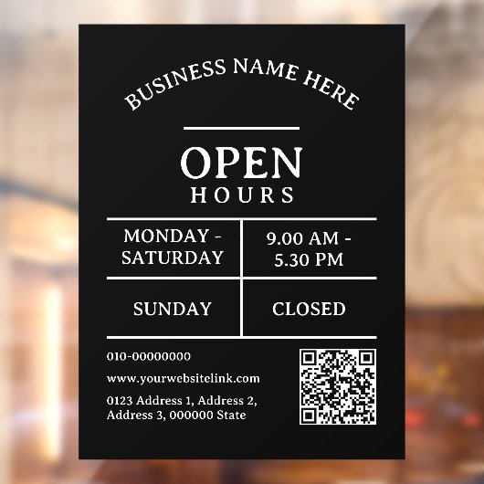 QR Code Restaurant Salon Bedrijfsuren Deur Raamsticker (Vel 2)