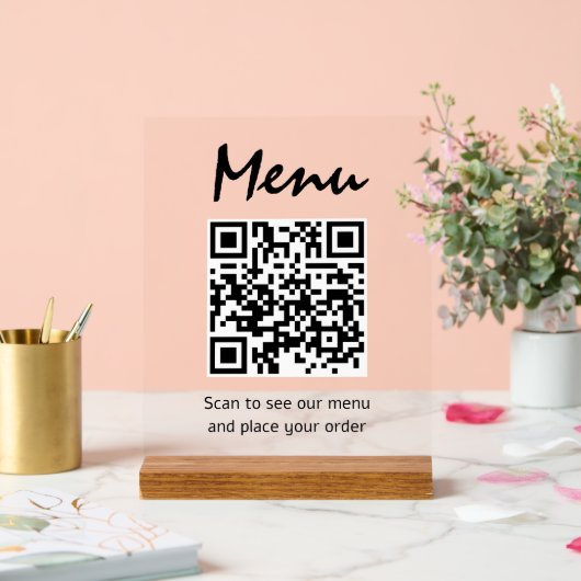 QR-code restaurantmenu Transparant Scan om te best Acryl Bord (Huwelijk)