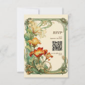 QR-code  Retro Art Nouveau Botanische RSVP (Voorkant)
