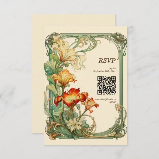 QR-code  Retro Art Nouveau Botanische RSVP (Voorkant / Achterkant)