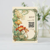 QR-code  Retro Art Nouveau Botanische RSVP Kaartje (Staand voorkant)