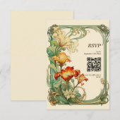 QR-code  Retro Art Nouveau Botanische RSVP Kaartje (Voorkant / Achterkant)