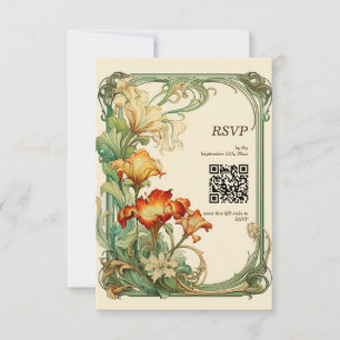 QR-code  Retro Art Nouveau Botanische RSVP Kaartje