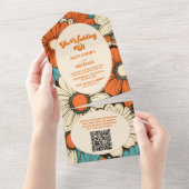 QR Code Retro bruiloft All In One Uitnodiging (Afscheurbaar)
