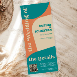 QR code retro colorful modern all in one wedding Kaart
