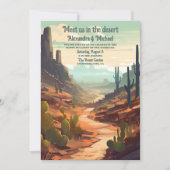 QR Code Retro Desert Cactus Bruiloft Kaart (Voorkant)
