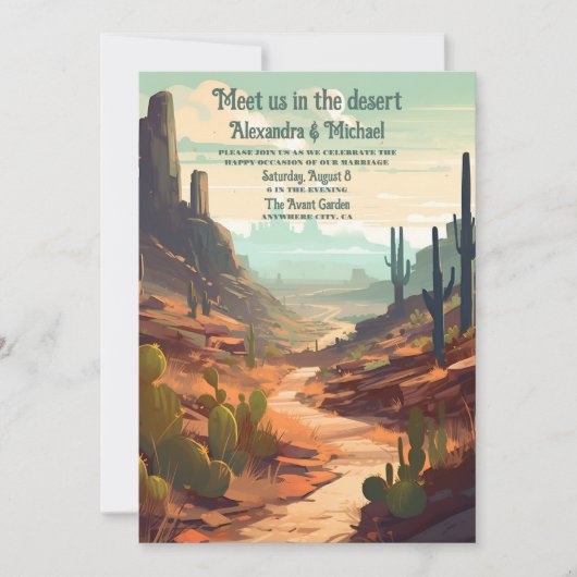 QR Code Retro Desert Cactus Bruiloft Kaart (Voorkant)