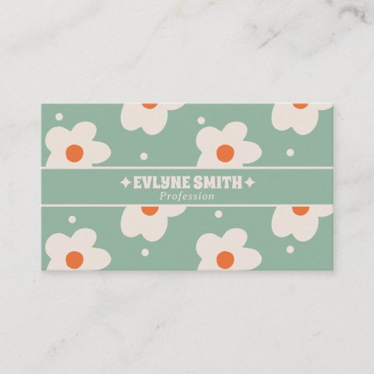 QR Code Retro Green Groovy Floral Boho Unique Fun Visitekaartje (Voorkant)