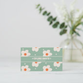 QR-code Retro Groen Groovy Bloem Boho Uniek Leuk Visitekaartje (Staand voorkant)