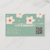 QR-code Retro Groen Groovy Bloem Boho Uniek Leuk Visitekaartje (Achterkant)