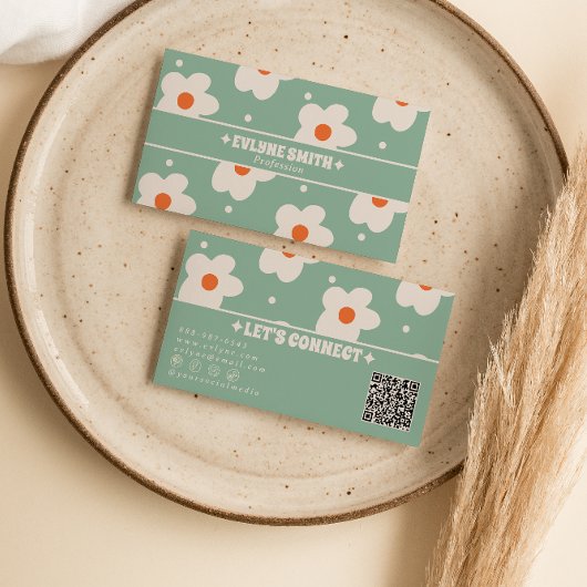 QR-code Retro Groen Groovy Bloem Boho Uniek Leuk Visitekaartje