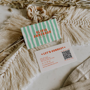 QR Code Retro Groene Boho Groovy Uniek Trendy Fun Visitekaartje