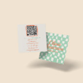 QR Code Retro Groene Hand getekend Geruite Groovy Vierkante Visitekaartje