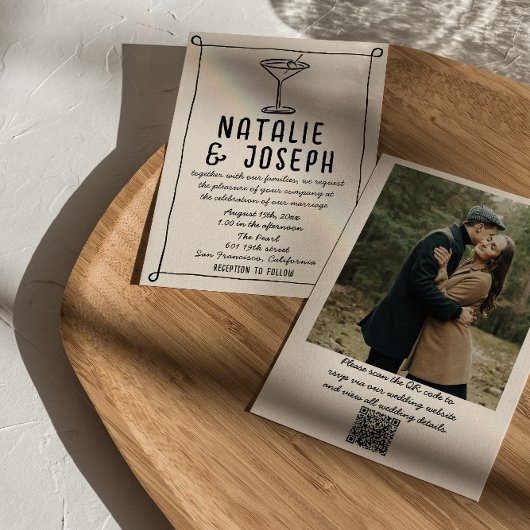 QR Code Retro Hand getekend Geschreven Foto Trouwe Kaart