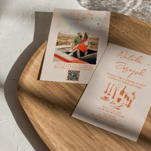 QR Code Retro Hand getekend Kleurrijke Foto Huweli Kaart