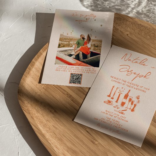 QR Code Retro Hand getekend Kleurrijke Foto Huweli Kaart