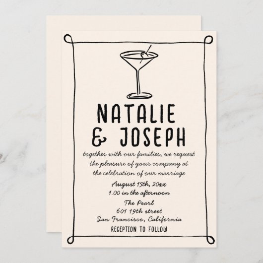 QR Code Retro Hand getrokken Geschreven Cocktail W Kaart (Voorkant / Achterkant)