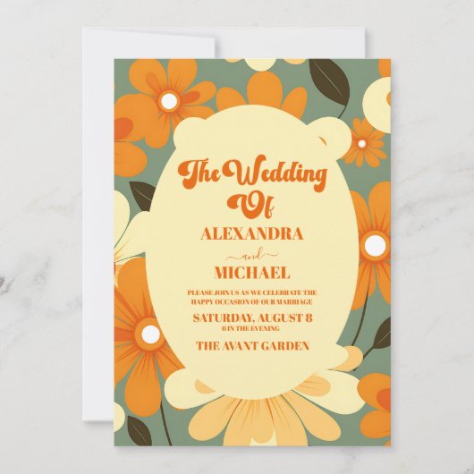 QR Code  Retro Kleurrijke Bloemen Bruiloft Kaart (Voorkant)