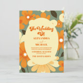 QR Code  Retro Kleurrijke Bloemen Bruiloft Kaart (Staand voorkant)