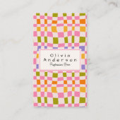 QR Code Retro Kleurrijke Geruit Quirky Girly Fun Visitekaartje (Voorkant)